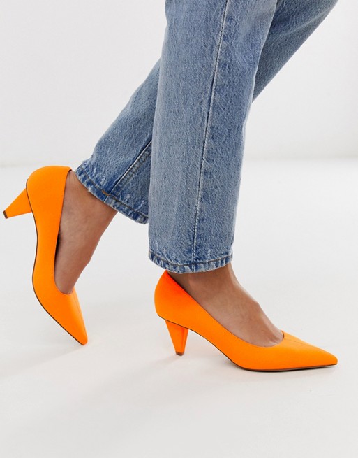 ASOS DESIGN Summary midheeled court shoes in neon orange