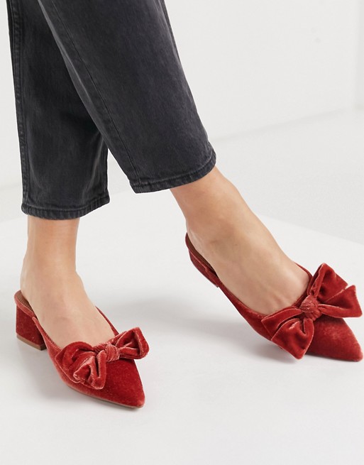 ASOS DESIGN Summer bow mid heeled mules in rust
