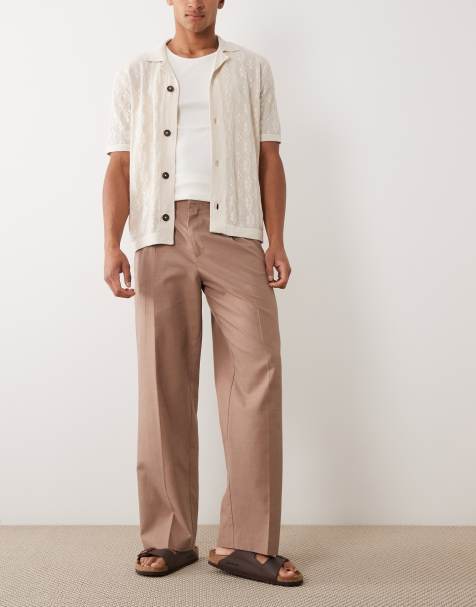ASOS DESIGN summer cotton smart wide leg trousers in brown texture