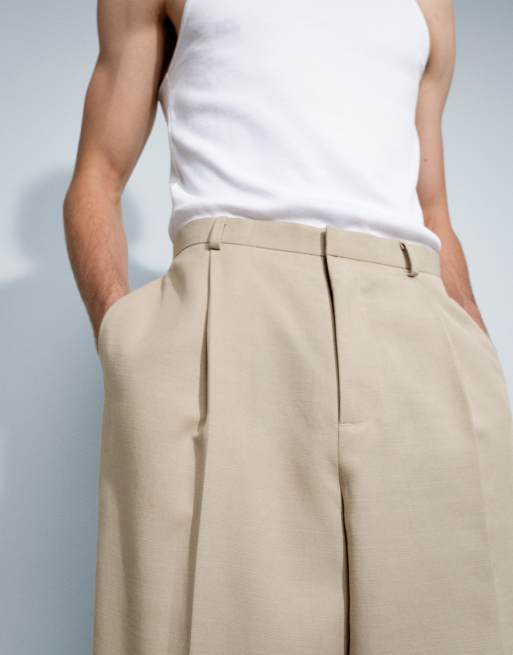 ASOS DESIGN summer cotton smart wide leg trousers in light stone, 2 of 5