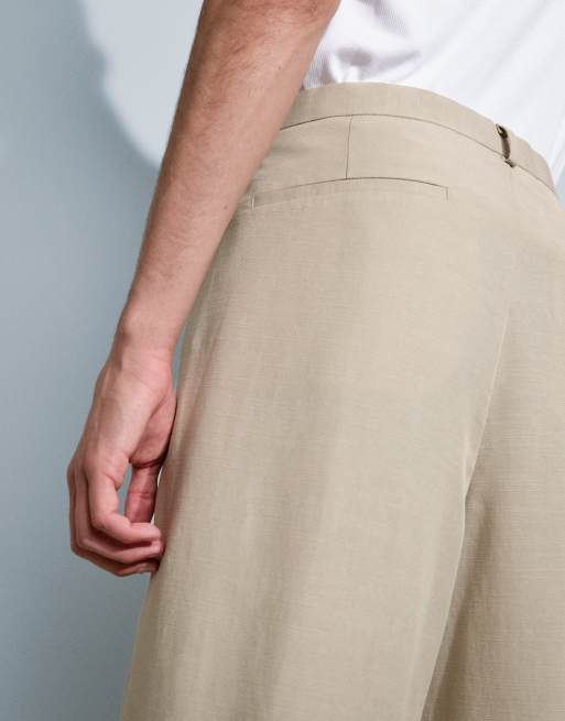 ASOS DESIGN summer cotton smart wide leg trousers in light stone, 5 of 5