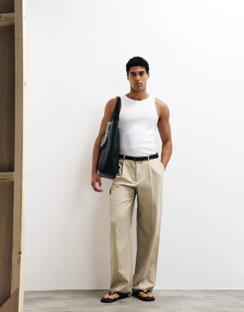 ASOS DESIGN summer cotton smart wide leg trousers in white - view 1