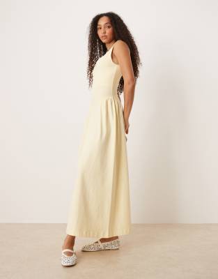 summer maxi dress with full skirt in lemon-Yellow