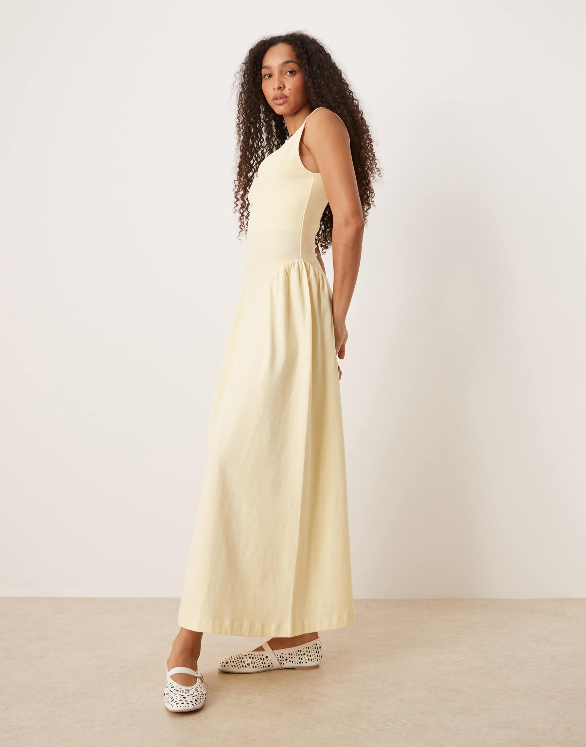 asos design summer maxi dress with full skirt in lemon