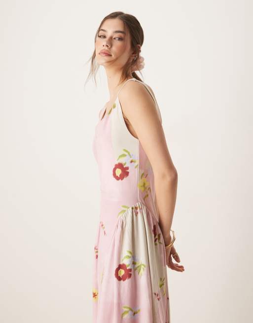 ASOS DESIGN summer maxi dress with full skirt in pink floral patchwork print