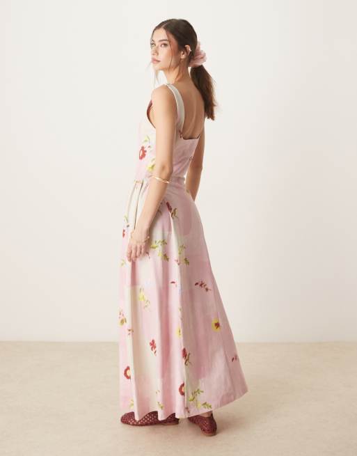 ASOS DESIGN summer maxi dress with full skirt in pink floral patchwork print