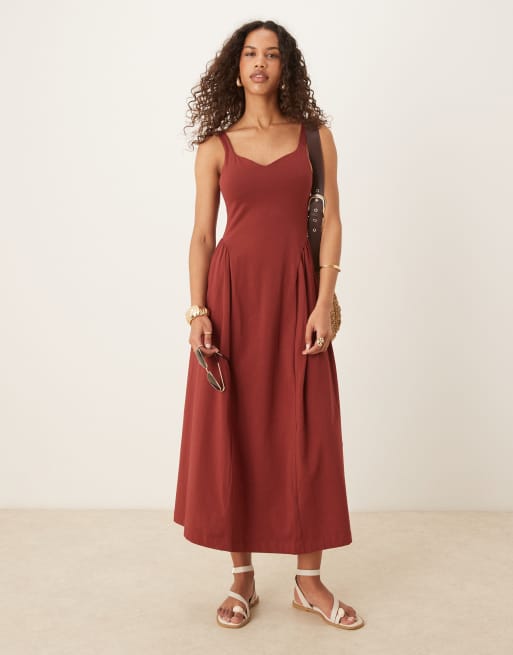 ASOS DESIGN summer maxi dress with full skirt in rust