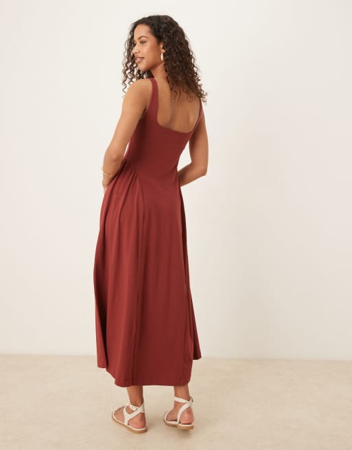 ASOS DESIGN summer maxi dress with full skirt in rust