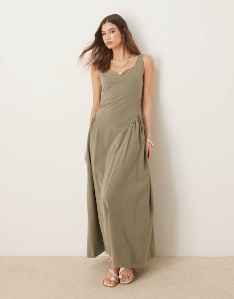 ASOS DESIGN summer maxi dress with full skirt in sage - view 1