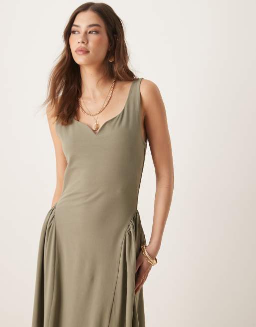 ASOS DESIGN summer maxi dress with full skirt in sage