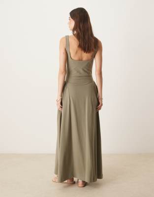 ASOS DESIGN summer maxi dress with full skirt in sage