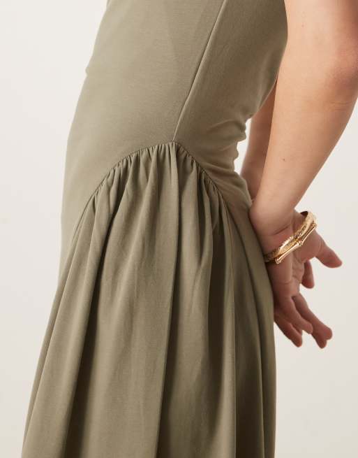 ASOS DESIGN summer maxi dress with full skirt in sage