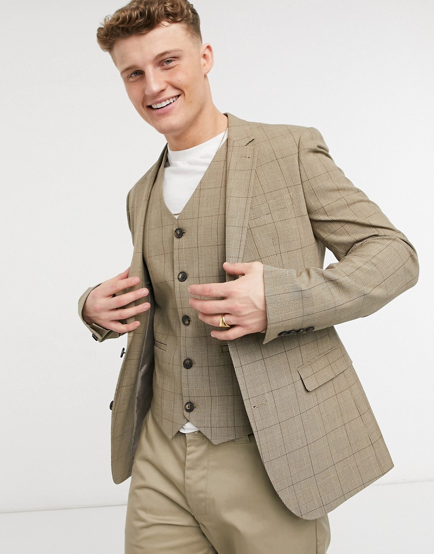 ASOS DESIGN summer wedding range super skinny suit jacket in brown check