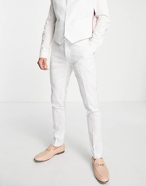  summer wedding white colour range skinny cotton linen suit trousers in white 