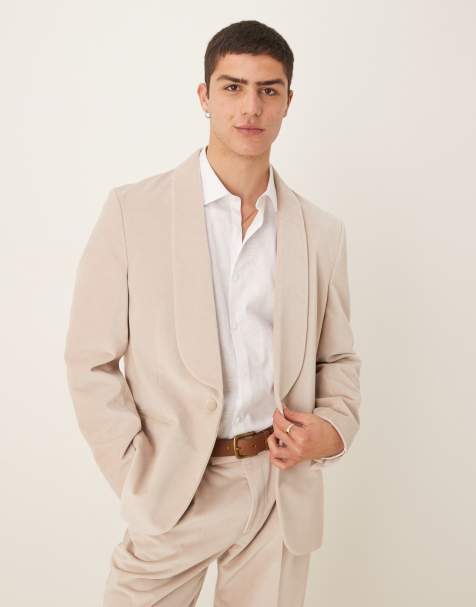 ASOS DESIGN summer weight cotton velvet slim blazer in beige - view 1