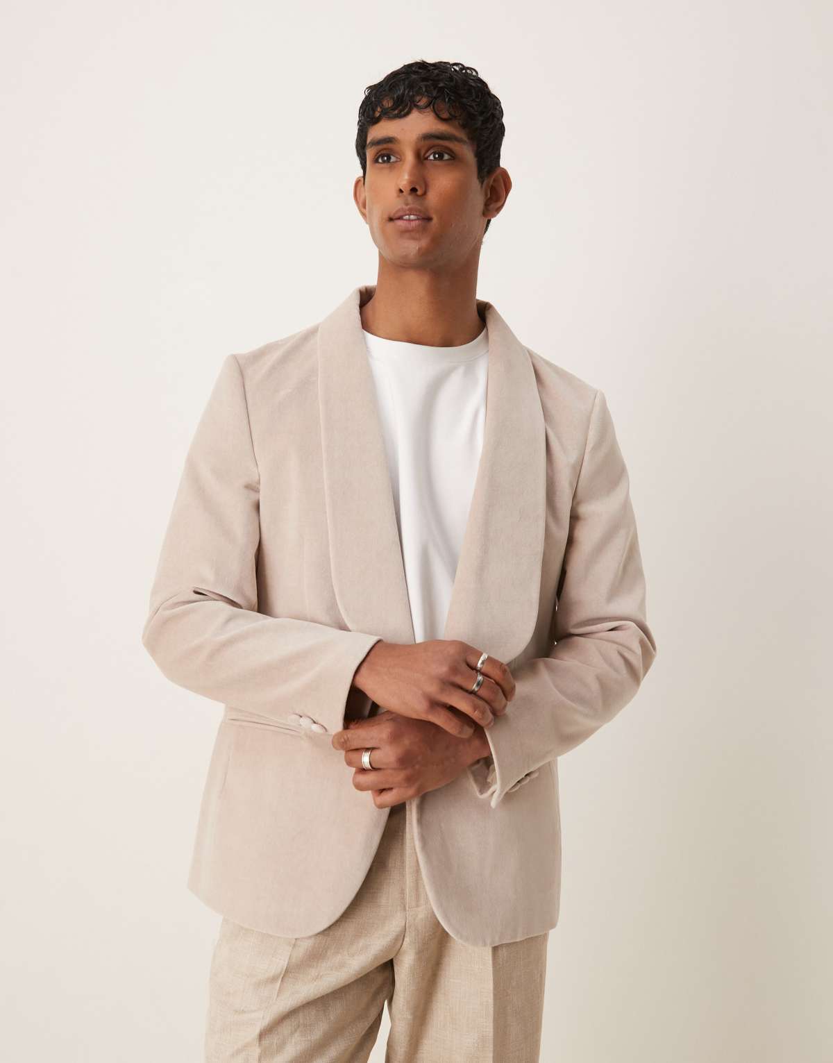 ASOS DESIGN summer weight cotton velvet slim blazer in beige