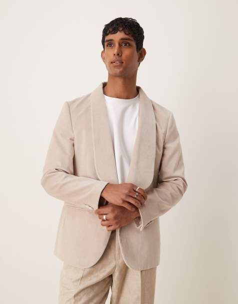 ASOS DESIGN – Summer Weight – Dopasowana beżowa marynarka z bawełnianego aksamitu - view 1