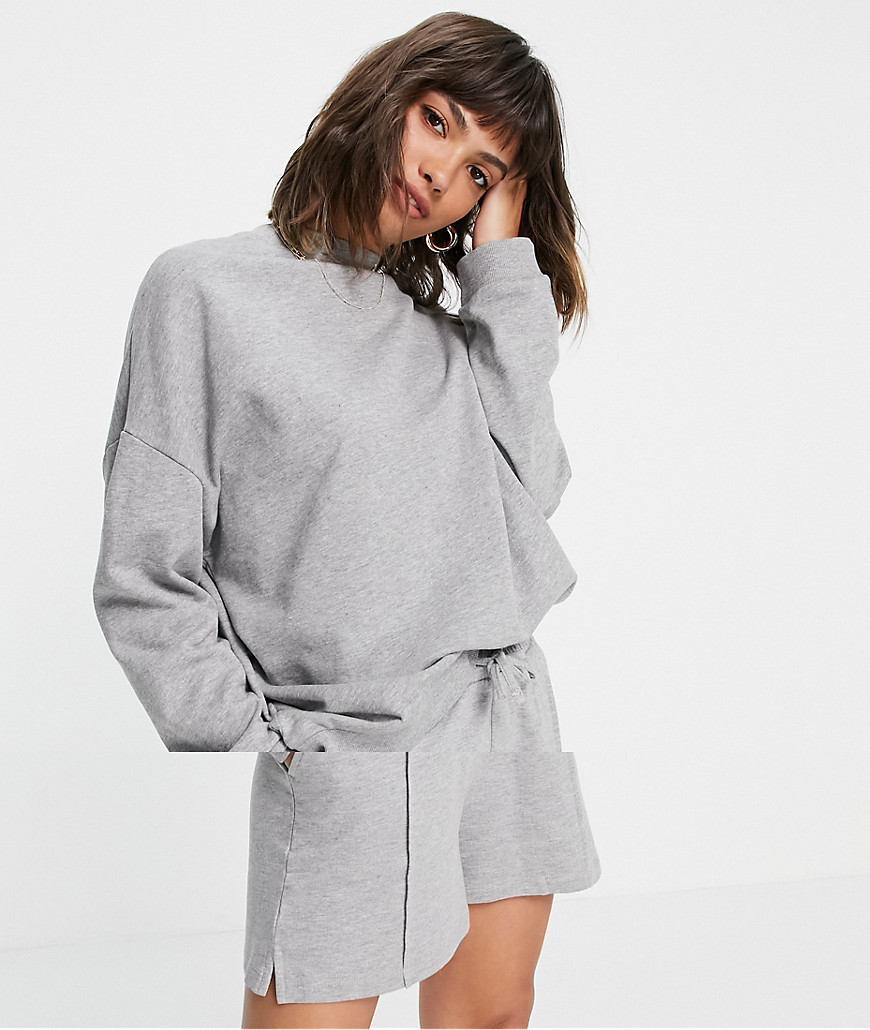 ASOS DESIGN summerweight tracksuit oversized sweat / sweat short with pintuck in organic cotton in gray heather-Grey