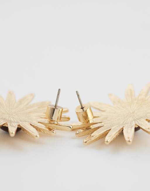 ASOS DESIGN sun earrings with faux tigers eye stone in gold tone, 4 of 4