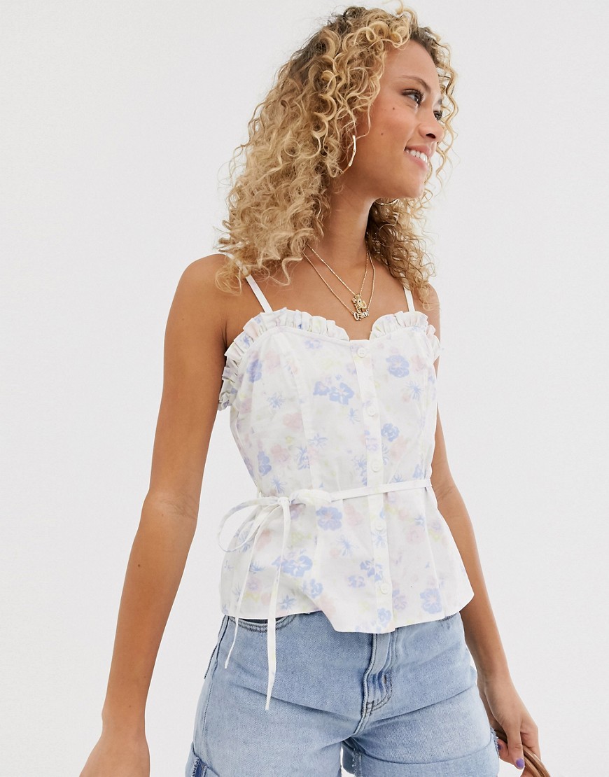 ASOS DESIGN sun top with ruffle detail in floral print-Multi