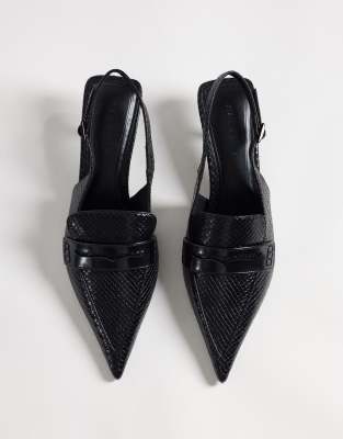 Asos Design Sundae Slingback Kitten Heeled Loafers In Black
