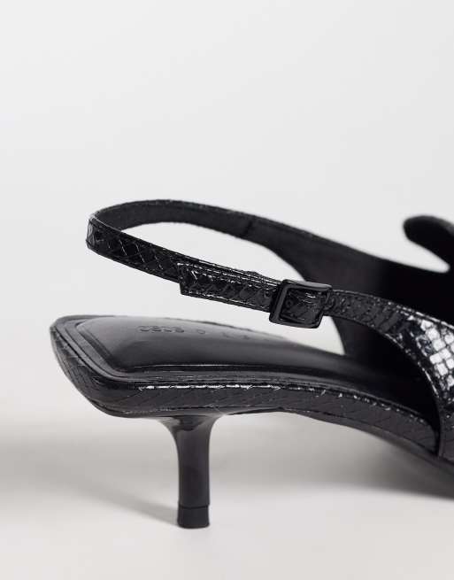ASOS DESIGN Sundae slingback kitten heeled loafers in black lizard, 8 of 8