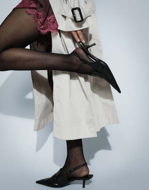 ASOS DESIGN Sundae slingback loafers med kitten-hæl i sort firbenmønster - view 1