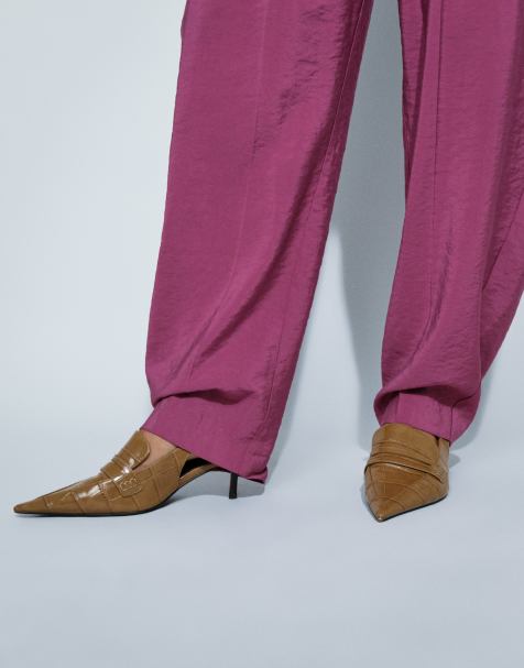 ASOS DESIGN Sundae slingback loafers med kitten-hæl i toffee croc - view 1