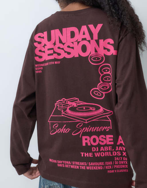 ASOS DESIGN 'Sunday Sessions' langærmet grafisk T-shirt i brun, 4 af 5