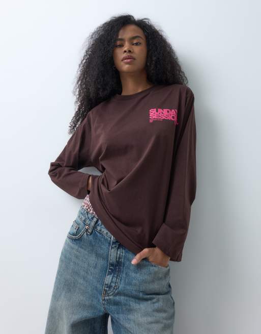 ASOS DESIGN 'Sunday Sessions' langærmet grafisk T-shirt i brun, 5 af 5