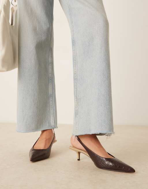 ASOS DESIGN Sunday slingback kitten heels in brown croc