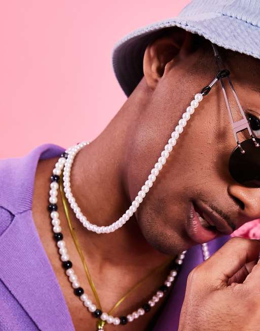 ASOS DESIGN sunglasses chain in 6mm white faux pearl