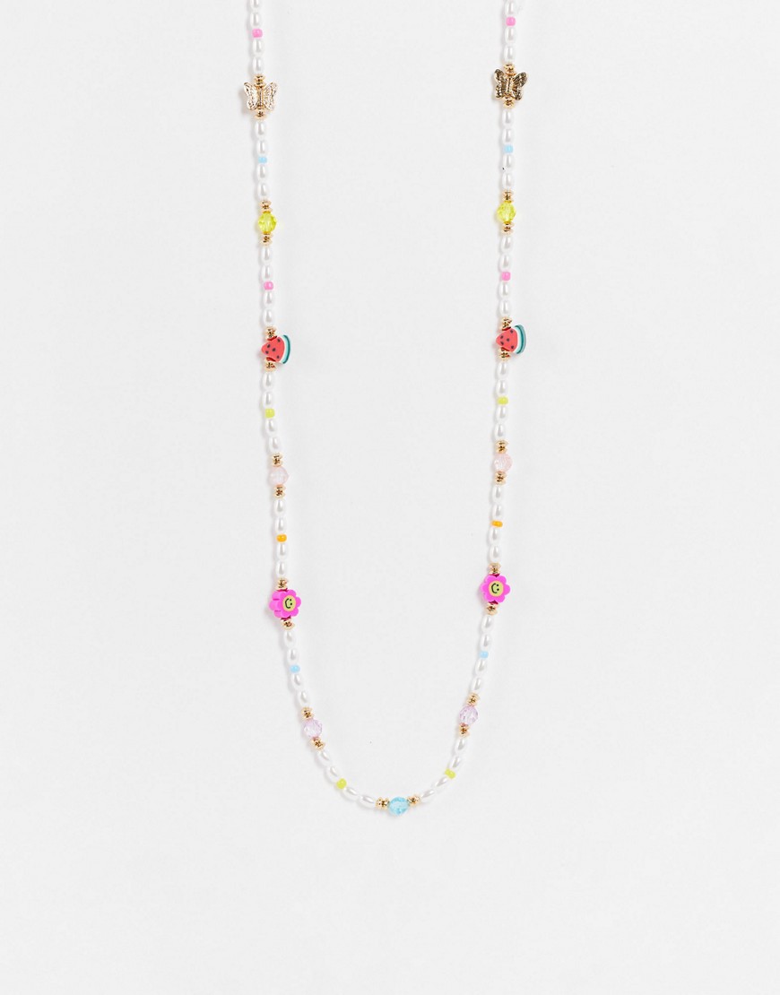 ASOS DESIGN sunglasses chain in happy face flower and pearls-Multi