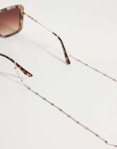 ASOS DESIGN sunglasses chain with blue eye detail in gold tone - view 1