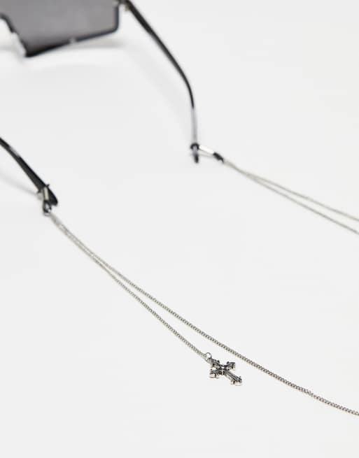 ASOS DESIGN sunglasses chain with cross pendant in silver tone