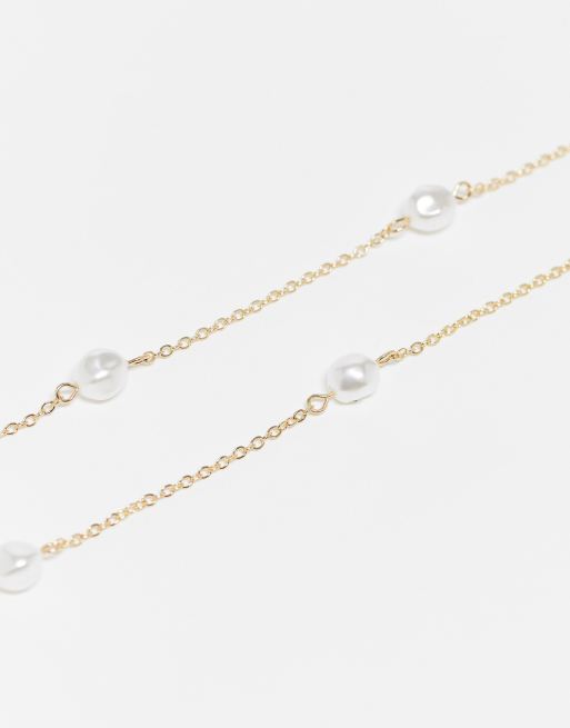 ASOS DESIGN sunglasses chain with faux freshwater pearl design in gold tone , 2 of 4