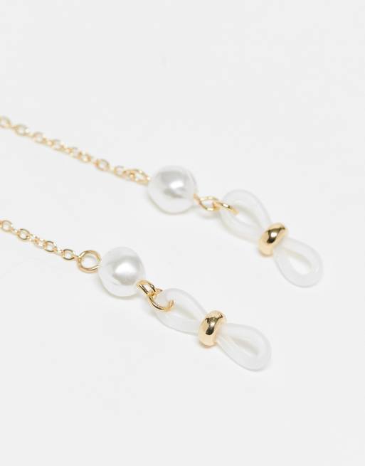 ASOS DESIGN sunglasses chain with faux freshwater pearl design in gold tone , 3 of 4