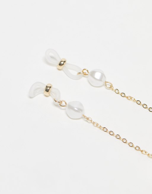 ASOS DESIGN sunglasses chain with faux freshwater pearl design in gold tone, 2 of 4