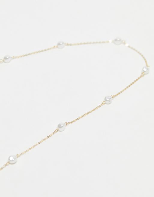 ASOS DESIGN sunglasses chain with faux freshwater pearl design in gold tone, 4 of 4