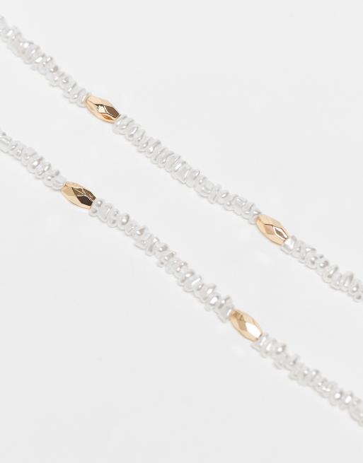 ASOS DESIGN sunglasses chain with faux freshwater pearl design in gold tone, 2 of 3