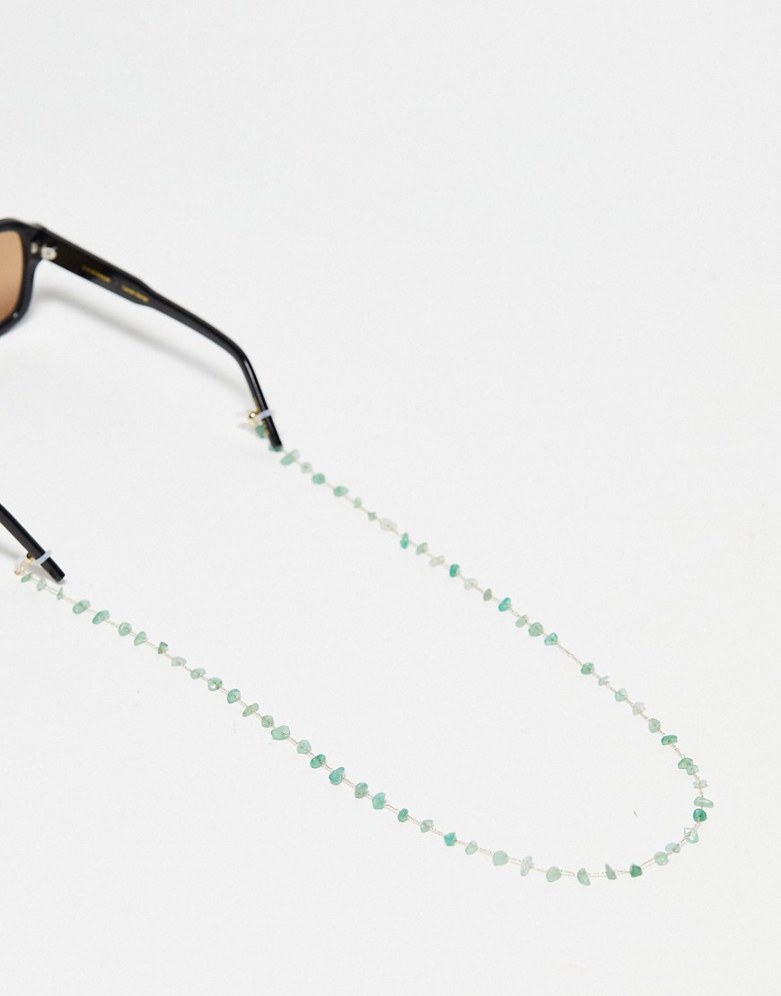 Asos Design Sunglasses Chain With Green Real Semi Precious Chippings In Gold Tone