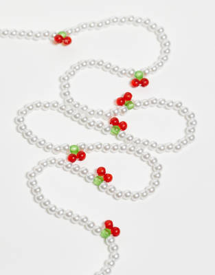 Asos Design Sunglasses Chain With Mini Cherry And Faux Pearls Beads-white