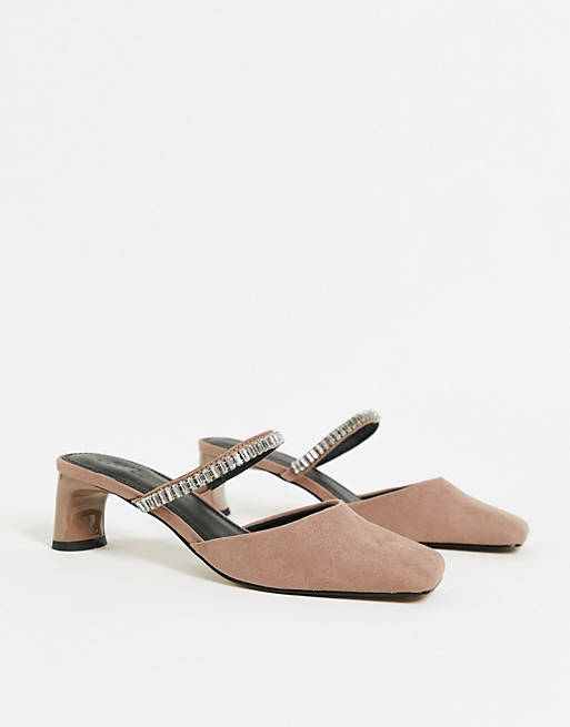  Heels/Sunny embellished heeled mules in taupe 