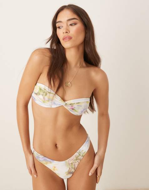 ASOS DESIGN – Sunny – Gul bikini med tropiskt mönster - view 1