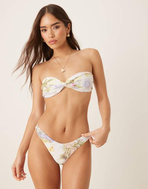 ASOS DESIGN – Sunny – Żółty wysoko wycięty dół od bikini w tropikalny wzór