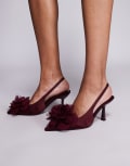 [ASOS DESIGN] ASOS DESIGN Sunrise corsage slingback mid-heeled shoes in burgundy-Red 38 BURGUNDY