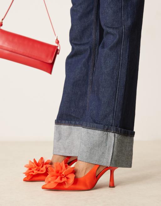 ASOS DESIGN – Sunrise – Orange halvhöga skor med hälrem och blomdetalj, 4 av 4