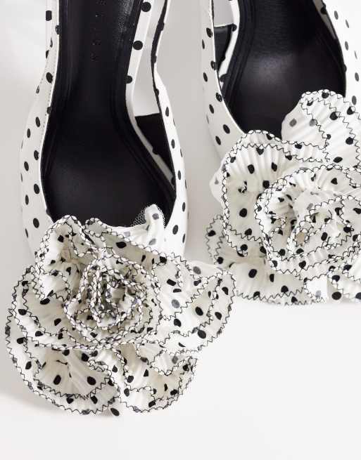 ASOS DESIGN - Sunset - Chaussures à talon mi-haut et bride arrière avec grosse fleur - Ivoire à pois, 2 de 4
