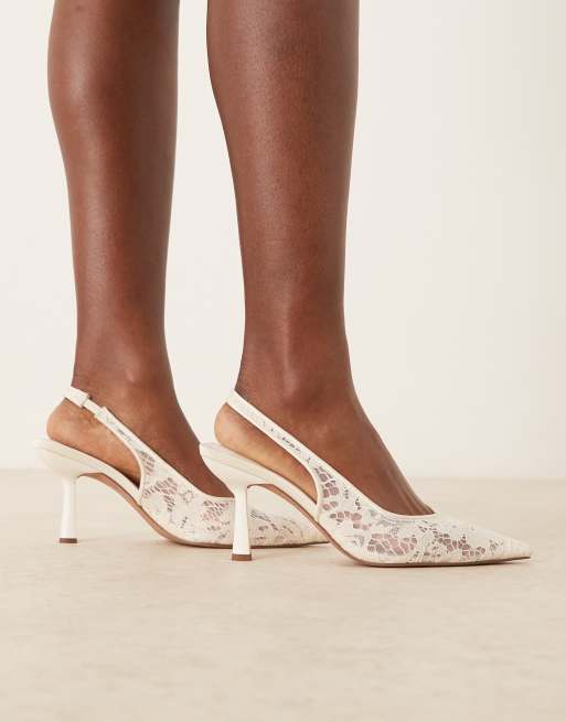 ASOS DESIGN - Sunset - Chaussures à talon mi-haut et bride arrière en dentelle - Ivoire, 3 de 4
