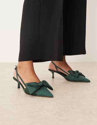 Asos Design Sunshine Kitten Heel Slingback Shoes In Green